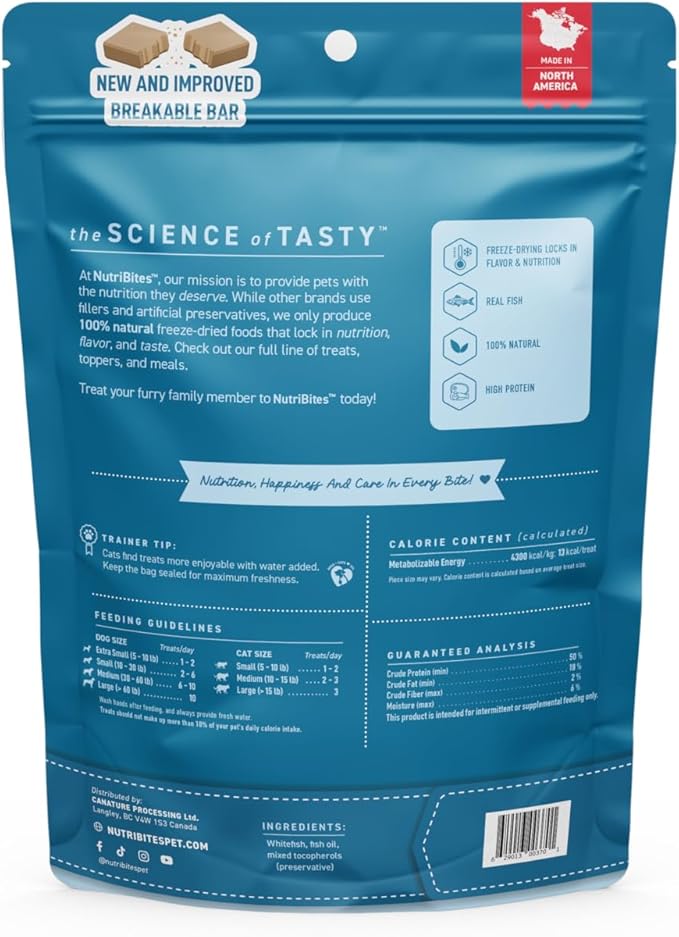 Nutri Bites Freeze Dried Whitefish Dog & Cat Treats 4 oz | Healthy Pet Training Treats or Food Topper | All Natural, High Protein | Great for Puppy, Small, Medium, or Large Breeds