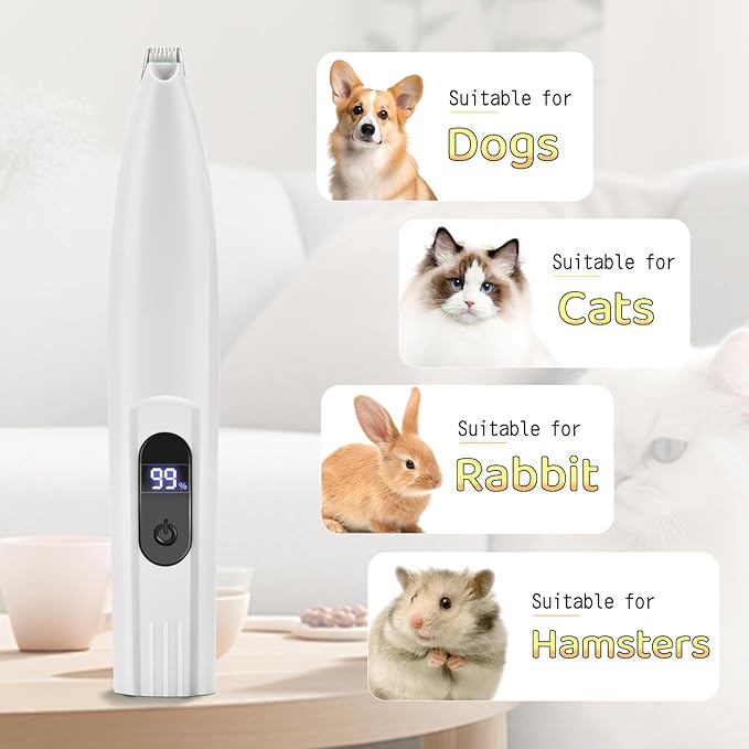 Dog Paw Trimmer with LCD Display, for Dogs Hair for Dogs, Electric Dog ï¼_at Paw for Grooming (White)