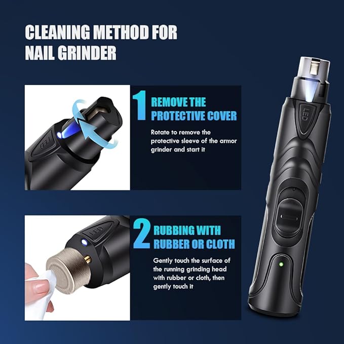 Dog Nail Grinder with LED Light, 2 Speeds Pet Dog Cat Nail Trimmers and Nail Clippers Set Low-Noise Rechargeable Pet Nail Grinder with 2 Grinding Wheels for Large Medium Small Animal Nail Care