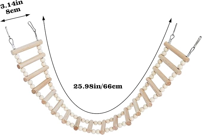 Rat Ladder Bridge Toy, Rat Climbing Toys, Natural Wooden Hamster Ladder Bridge Toy, Cage Accessories for Bird Parrots Parakeets Hamster Cockatiels Sugar Gliders - 18 Steps - 25.98 x 3.14 Inch