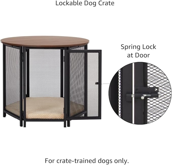 beeNbkks Hexagon Dog Crate Furniture for Small Dogs with Removable Cushion, Walnut Finish Pet Furniture, Stylish Functional Dog Crate End Table, Removable Washable Cushion Cover, Ideal for Home Décor