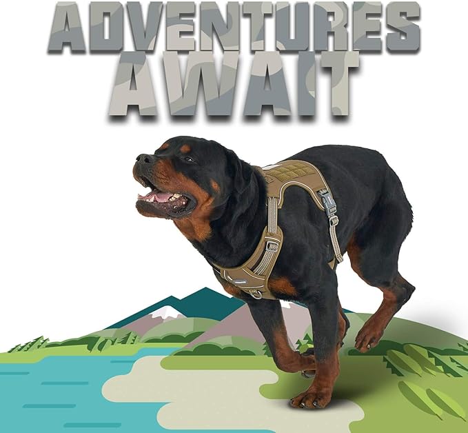 Auroth Tactical Dog Harness for Large Dogs No Pull Adjustable Pet Harness Reflective K9 Working Training Easy Control Pet Vest Military Service Dog Harnesses Army Yellow L