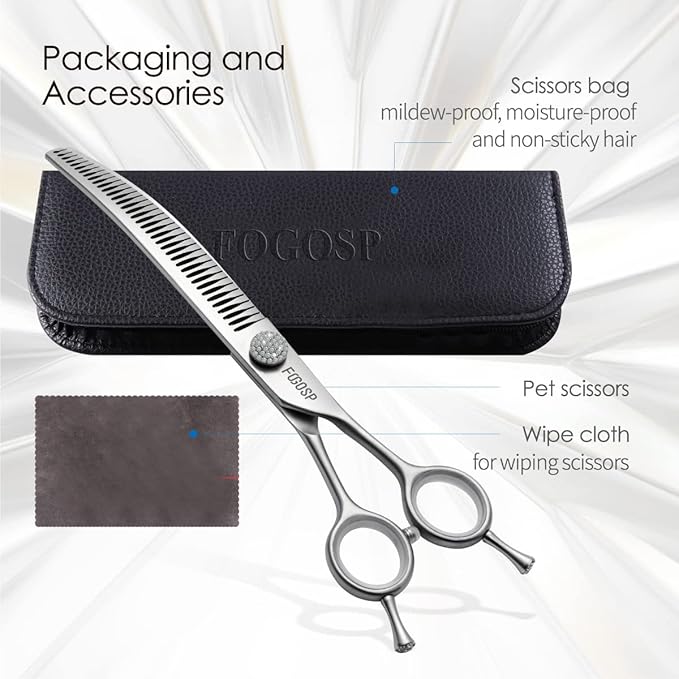7.0'' Curved Chunkers Shears for Dog Grooming Professional Magic Dog Grooming Scissors with Big Artificial Diamonds 30 Teeth for Large Dog(7.0 in, Curved Chunkers)