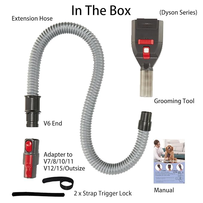 Dog Hair Vacuum Attachment for Dyson Cordless Upright Canister, Groom Tool Pet Shedding Brush for V6 V7 V8 V10 V11 V12 V15 DC40-DC65 UP13-UP30 Animal, Grooming Kit with Extension Hose Adapter