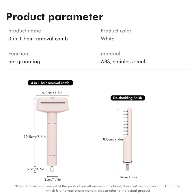 3 In 1 Pet Dematting Tool, Dog Flea Lice Combs for Grooming, Undercoat Rake & Dematting Comb for Detangling Matted or Knotted Undercoat Hair, Great for Short or Long-haired Dogs & Cats - Pink