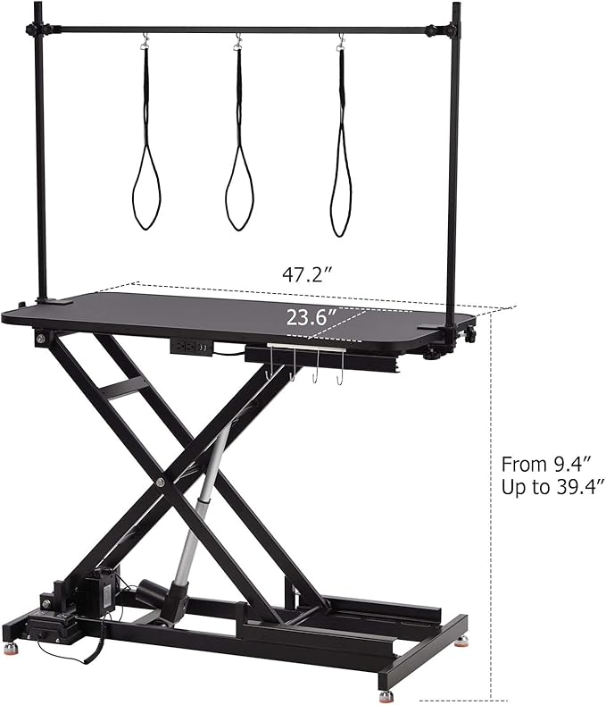 47" Electric Dog Grooming Table - Heavy Duty, 9.4"-39.7" Height Adjustable Pet Grooming Table w/Dog Grooming Arm, Anti Slip Tabletop & Tool Organizer/Dog Grooming Station, Black