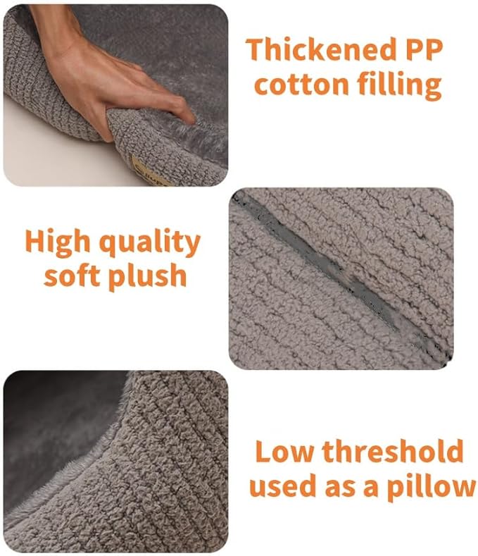 Large Dog House Indoor, Soft Plush Dog Cave Bed Covered Dog Bed with Fluffy Washable Cushion, Portable Dog/Cat Pet Tent House for Small Medium Dogs (Grey, Large)