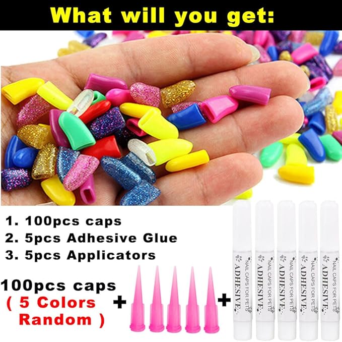 VICTHY 100pcs Dog Nail Caps, Claw Covers With Glue and Applicators (S)