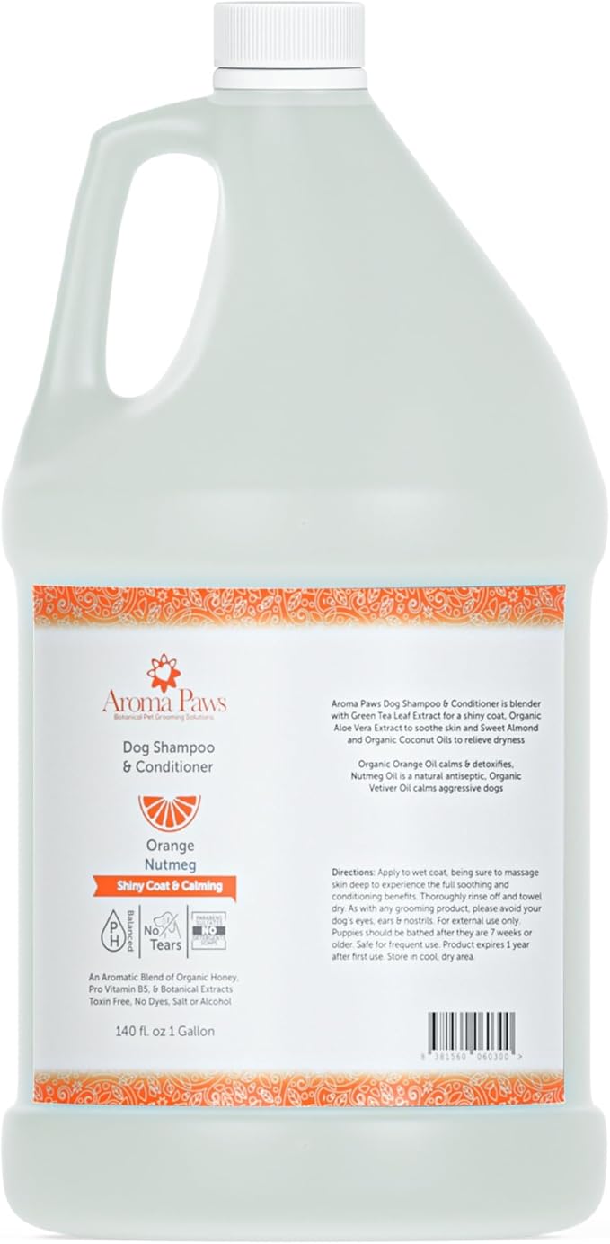 Dog Shampoo and Conditioner - Aromatic Tearless Shampoo for Cleansing, Grooming, and Conditioning - Moisturizing Shampoo for Dogs and Puppies - Orange Nutmeg Vetiver, 1 Gallon
