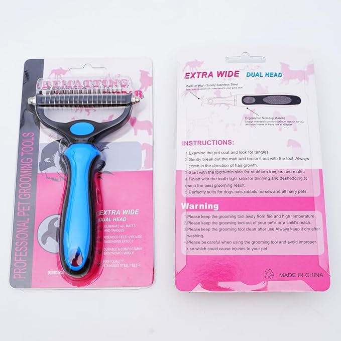 Dycaku Pet Grooming Dog and Cat Hair Removal Brush Tool Hair Removal comb mat Hair removal Safe hair remover double-sided metal comb for cats and dogs with long or short pet hair