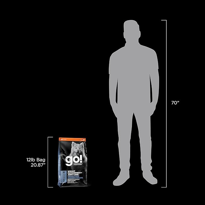 Go! Solutions Weight Management + Joint Care, Grain-Free Dry Dog Food, Chicken Adult and Senior Recipe, 12 lb Bag