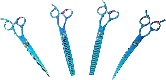 7.5'' Dog Scissors Set for Grooming 440C Stainless Steel Green Professional Pet Trimming Scissors Sharp Blades Cutting for Dogs and Cats Shears