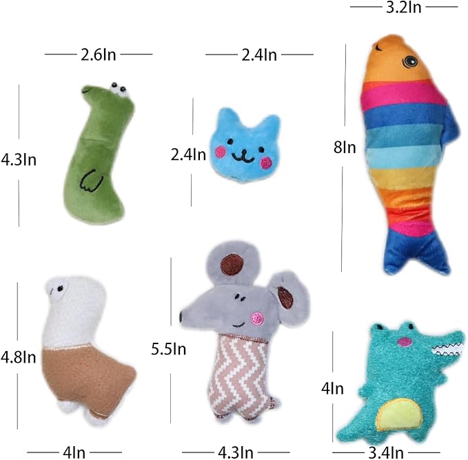 Catnip Toys for Indoor Cats - 6 Pack Organic Plush Kicker Toys, Bite-Resistant Cute Funny Toys for Play & Enrichment from Kittens to Senior Cats