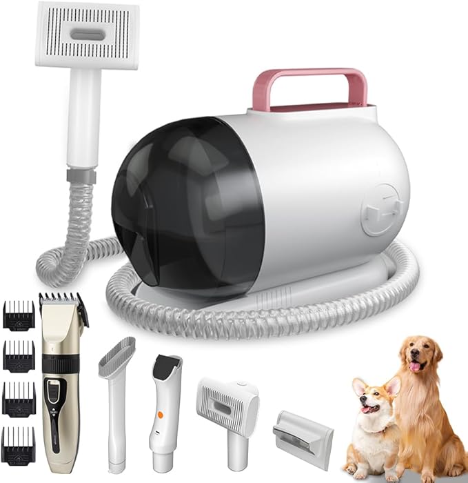 Dog Grooming Kit,15000Pa Powerful Dog Hair Vacuum Cleaner with Clipper,7 in 1Brush Vacuum Cleaner, Extra Set of Electric Pet Hair Clipper,3L Dust Collection Box