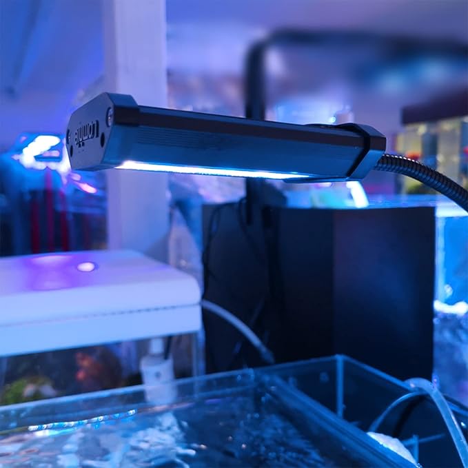 Lominie Small LED Aquarium Light Full Spectrum, 2-Channel Dimmable Fish Tank Light with Adjustable Gooseneck for Saltwater, Coral Nano Tank (Saltwater)