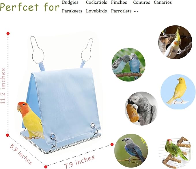 Bird Tent with Removable Pad Easy to Clean, Bird Toys Swing Parrot Hammock for Cockatiels Conures - Hanging Cage Bed Waterproof, Chew-Proof for Parakeets Lovebirds, Blue