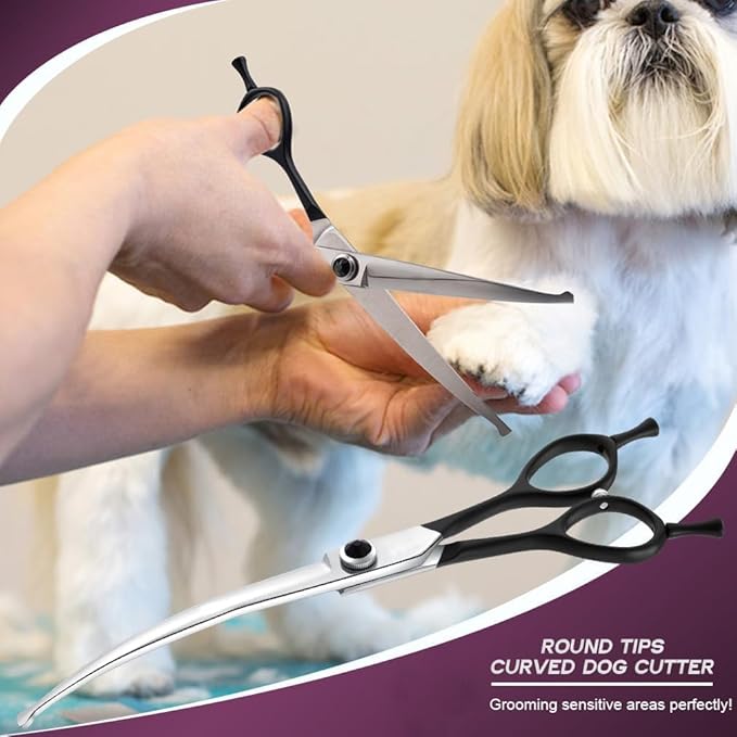 Dream Reach 6.5" Downward Curved Dog Grooming Scissors for Trimming Face and Paws, Safety Round Tip Shears for Pet Dogs and Cats, Professional Pet Grooming Scissors Black
