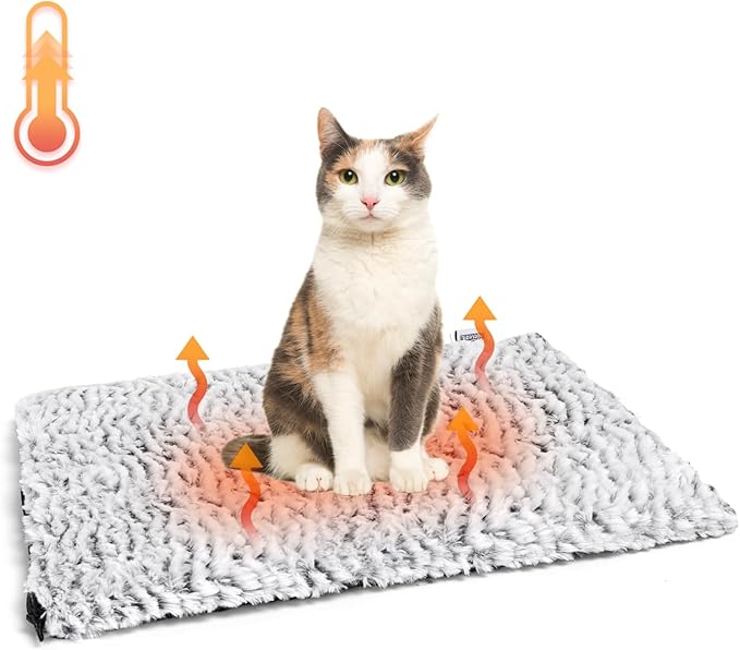 Nobleza Self Heating Cat Bed, Super Soft Thermal Dog Crate Bed Mat for Sleeping, Washable Anti-Slip Self Warming Pet Kennel Pad for Small Medium Cats Dogs Indoor Outdoor (White&Grey, M)