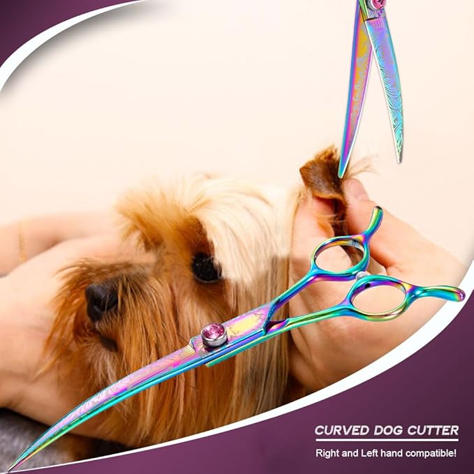 Dragon Creek 7"" Downward Curved Dog Grooming Scissors for Grooming Face and Paws Safety Shears Trimming Cutting Shears for Dog Cat Pet Grooming Rainbow