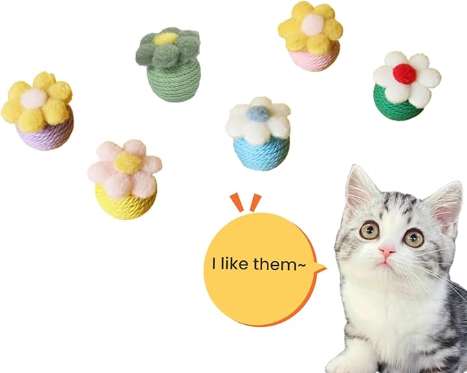 6Pcs Cactus Cat Toy Balls Cotton Rope Pet Scratching Assorted Colored Cat Rope Balls Chew Eco-Friendly Toy Pets Interactive Toy Cat Toys (Assorted Colored, 6pcs)