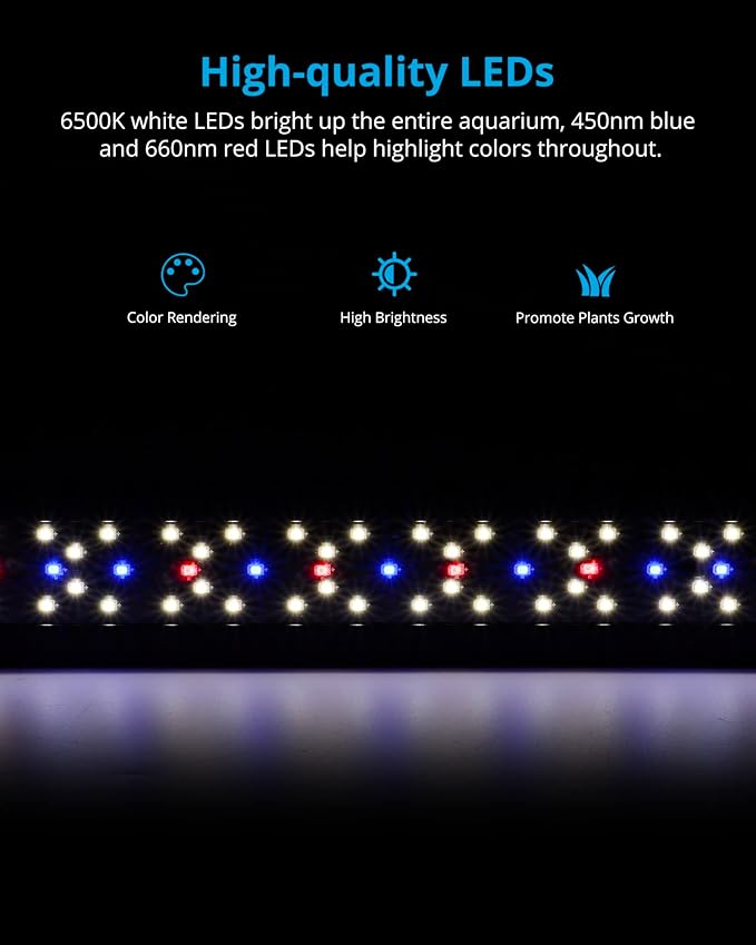 NICREW SkyLED Plus Aquarium Plant Light, Freshwater Fish Tank Light with Ramp Up and Dim Down, Spectrum Adjustable and Lighting Schedule Programmable with Controller, 30-36 Inches, 30 Watts