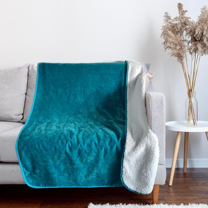 Bucephalus Waterproof Dog Blanket, Thick Reversible Soft Pet Blankets for Couch Bed Protection, Pee Proof Sherpa Fleece Blanket for Small Medium Large Dogs Puppy Cats Washable (Teal, 50"_60")