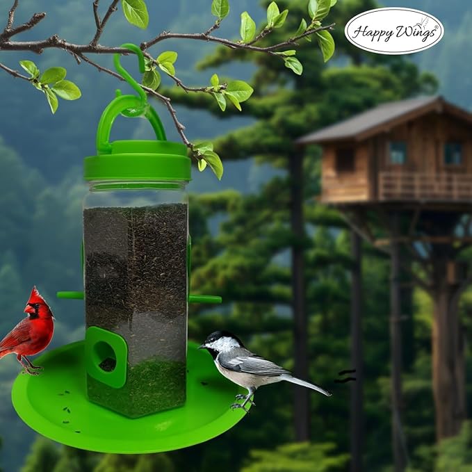 Happy Wings Plastic Tube Bird Feeder, Natural Green, Set of 2, Hanging Feeder for Wild Birds