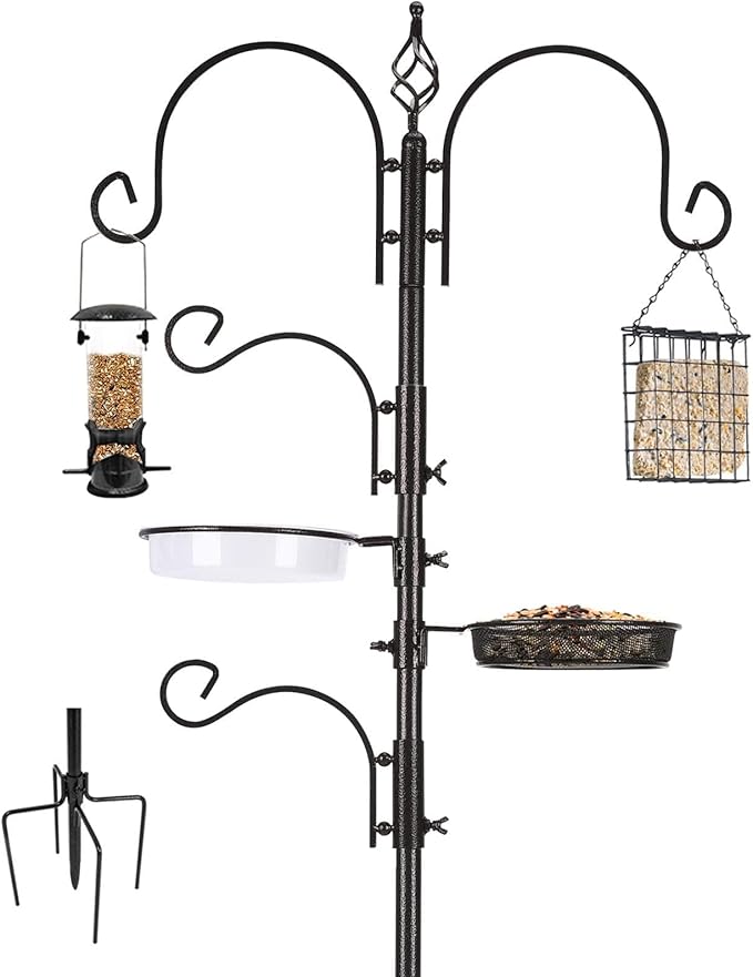 ERYTLLY Bird Feeding Station Kit Bird Feeder Pole Wild Bird Feeder Hanging Kit Planter Hanger Multi Feeder Hanging with Metal Suet Feeder Bird Bath for Attracting Wild Birds