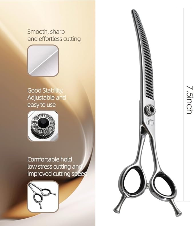 Dog Grooming Scissors: 7.5 inch Pet Curved Chunker Shears Made Of Japanese 440C Advanced Stainless Steel Professional Grooming Scissors for Dogs Cats and Other Pets