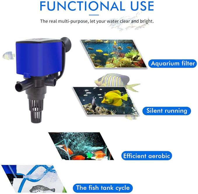 475 GPH Powerhead Submersible Pump - 3 in 1 Aquarium Fish Tank Pump with Oxygenation, Filtration & Water Cycling, 5 ft max lift, 25W - 2 Pack