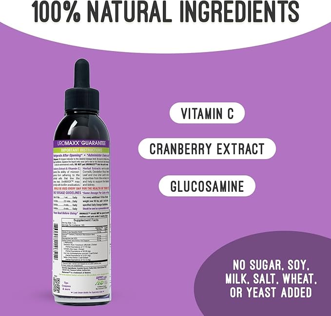Cat & Dog Urinary Tract Treatment, Bladder & Kidney Support for Dogs and Cats, Powerful Yet Gentle Pet Care, with Liquid Cranberry & Glucosamine, Salmon Flavor, 6 oz Bottle, 1 Pack