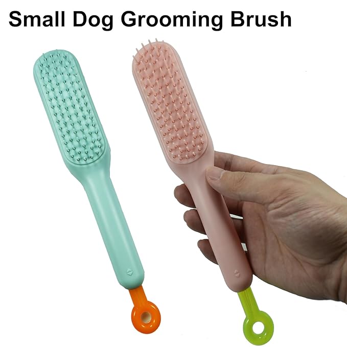 Scalable Small Grooming Dog Brush, Puppy Massaging Hair Brush, for Small Dogs Cats Rabbits of All Hair Types (Deep Pink)