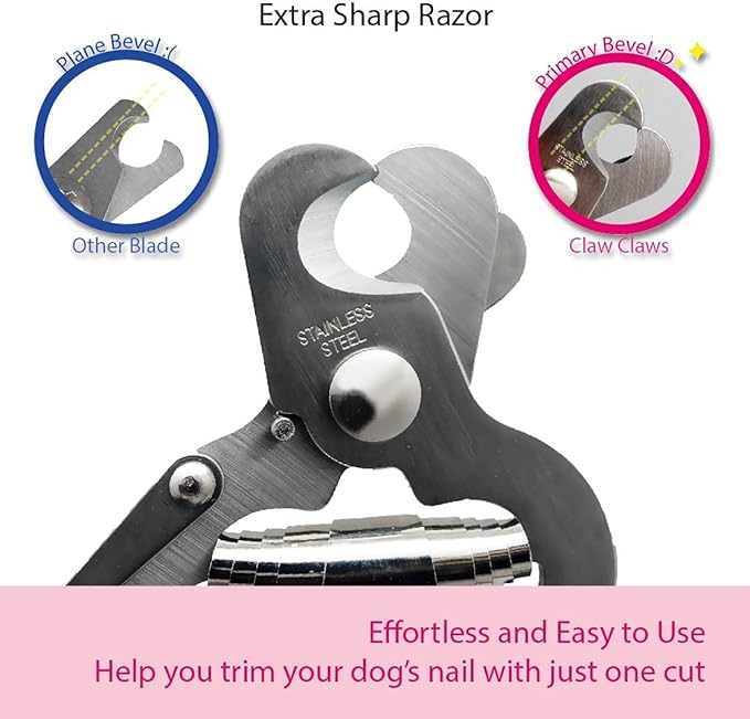 Dog Nail Trimmers for Medium Dog and Cat, with Protective Guard to Avoid Over-Cutting, Stainless Steel Blades and Anti-Slip Handle, Professional Grooming Scissors