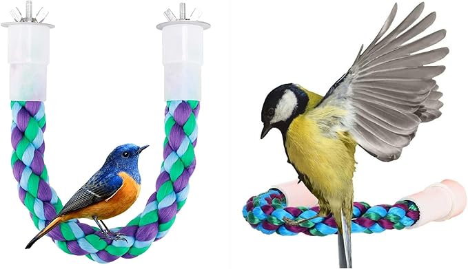 2Pcs 11.8__ird Rope Perches,Bendable Climbing Standing Chew Cage Toys Unique&Simulate Natural Color Bungee Toys for Small to Regular Size Birds