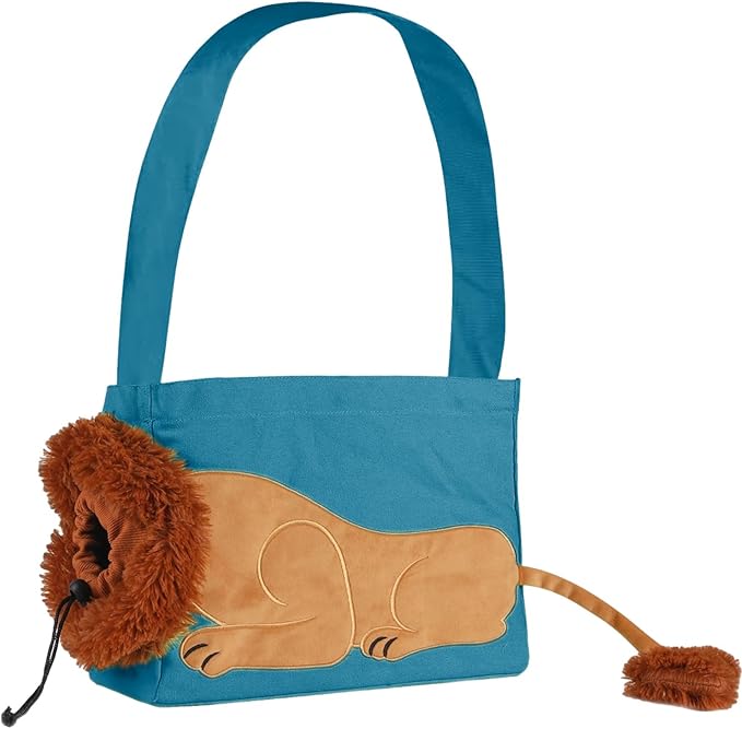 Dog Carrier Sling Lion-Shaped Pet Canvas Bag Cat Shoulder Bag Pet Body Holder for Daily Use Walking Travel Outdoor, Acid Blue S