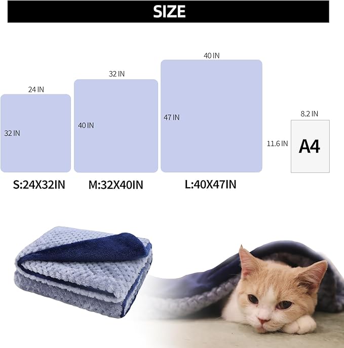 furrybaby Dog Blankets for Medium Dogs & Cats for Couch, Reversible Flannel Blankets for Pets 32x40 Inch, Cat Blankets for Indoor Cats Washable (Blue)