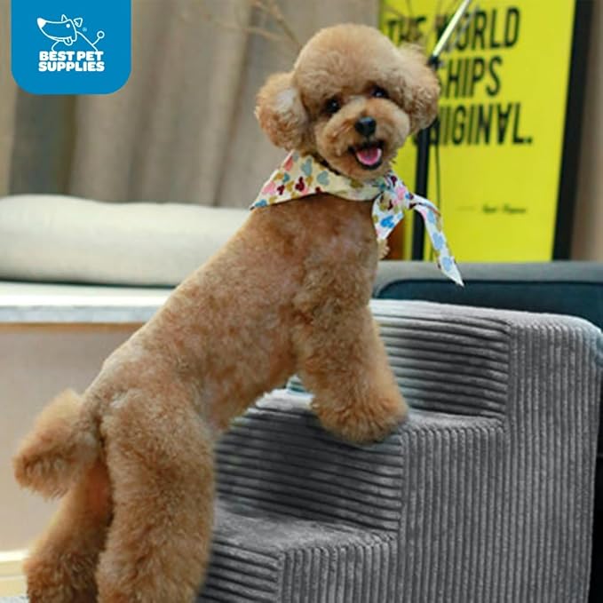 Best Pet Supplies Dog Stairs for Small Dogs & Cats, Foam Pet Steps Portable Ramp for Couch Sofa and High Bed Non-Slip Balanced Indoor Step Support, Paw Safe No Assembly - Gray, 3-Step