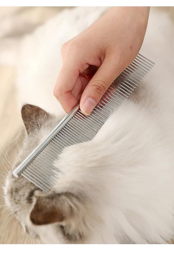 7.5-InchStainless-Steel Comb,Mats & Loose Hair Removal - Effective Dematting Tool Comfortable, Lightweight, Portable & Safe for Dogs,Cats & Pets(Silver)
