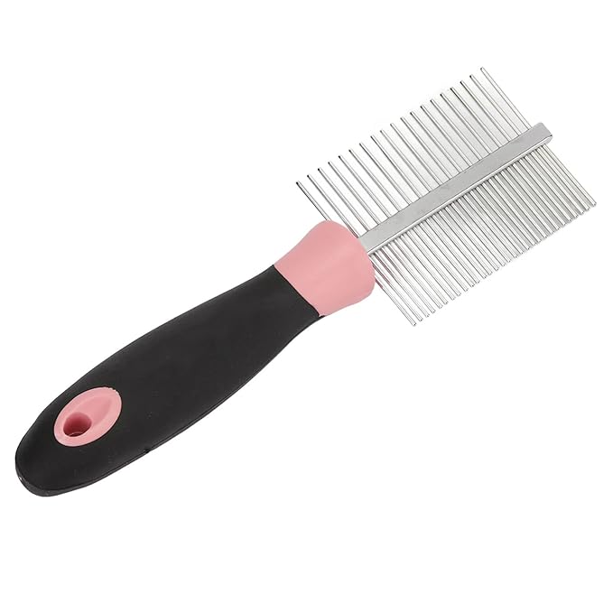Double-Sided Dog Comb, Pet Detangler Brush for Long & Curly Hair in Dogs & Cats, Dog Grooming Brush Prevents Matted Fur, Dematting Comb for Detangling Matted or Knotted Undercoat Hair (Pink)