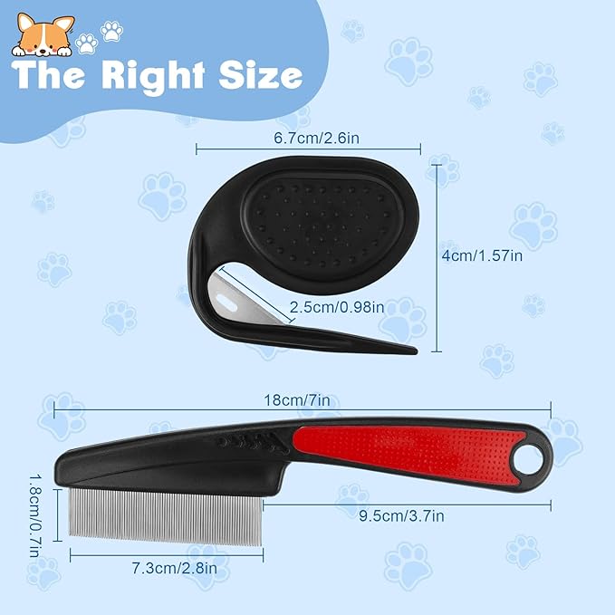 2PCS Flea Comb-Pet Knotting Comb, Tick Comb for Long Haired Pets- Remove Clumps Stainless Fine Tooth Dog Eye Comb Tear Stain Comb for Small Dogs Cat Pet Grooming Comb