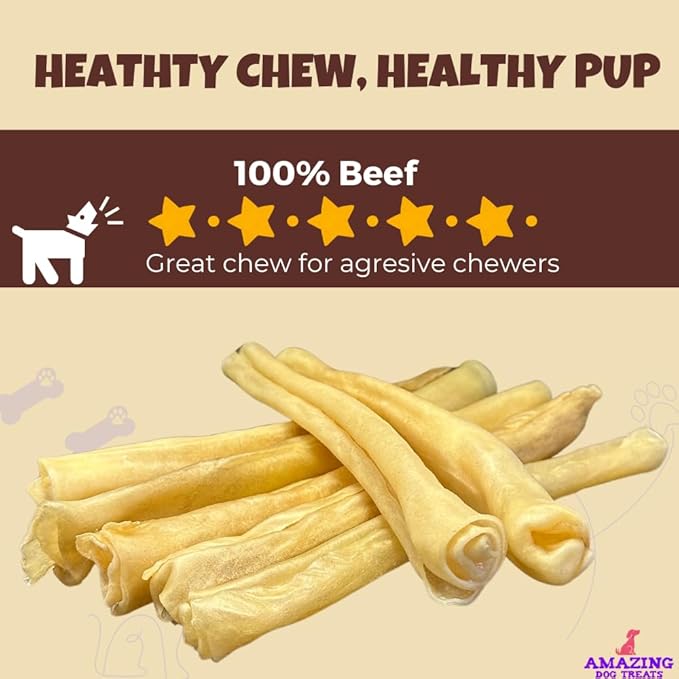 Amazing Dog Treats - Large Collagen Stick - (12 Inch - 50 Count) - Beef Cheek Rolls - 100% Pure Collagen Sticks
