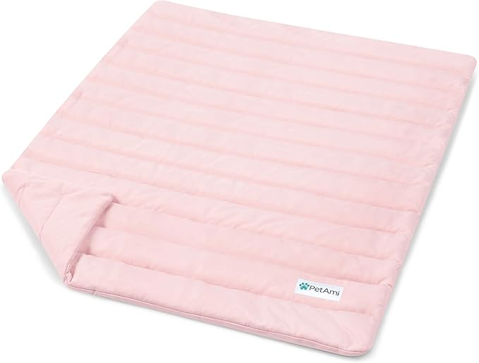 PetAmi Cooling Mat for Dog, Premium Pet Cooling Blanket for Crate Kennel, Indoor Cat Cool Sleeping Pad, Q-MAX Cold Sofa Couch Cover for Summer, Pink, Medium (29x40)