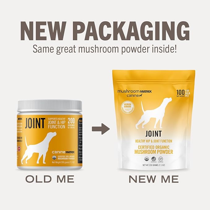 Om Mushroom Matrix Mushroom Joint & Hip Pet Supplement, Promotes Resilient Bones & Joints for Dogs & Cats, 200 Grams, 7.1 oz