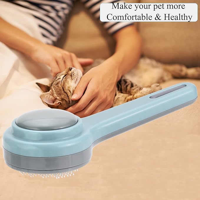 Cat Brush, Self Cleaning Slicker Brushes for Shedding and Grooming, Removes Loose Undercoat, Mats and Tangled Hair, Grooming Comb for Cats Dogs, Little Blue Gray
