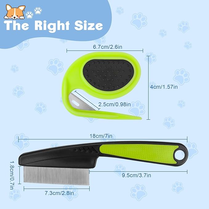 2PCS Flea Comb-Pet Knotting Comb, Tick Comb for Long Haired Pets- Remove Clumps Stainless Fine Tooth Dog Eye Comb Tear Stain Comb for Small Dogs Cat Pet Grooming Comb