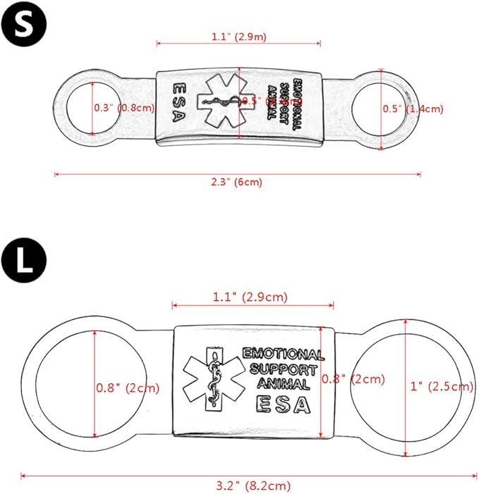 Dog Tag for Collar Necklace Stainless Steel Dog Cat Pet ID Tags Pendant ESA Emotional Support with Rubber Dog Accessories Black L