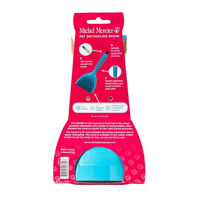 Michel Mercier Pet Detangling Brush Thick Fur - Gentle Pet Brush for Grooming, Detangling, Deshedding - Cat Brush and Dog Brush for Shedding - 1 pc