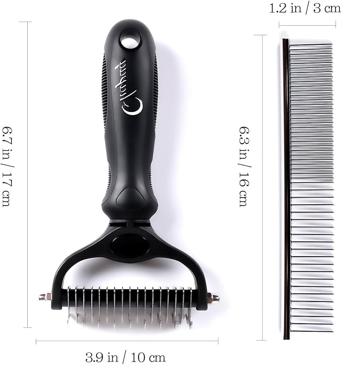 Professional Hair Dog Removal Tool Pet Grooming Brush Metal Comb, Cat Dog Removal Tool, Long Pet Brush Dog Brush metal cat comb long deshedding brush (Black)