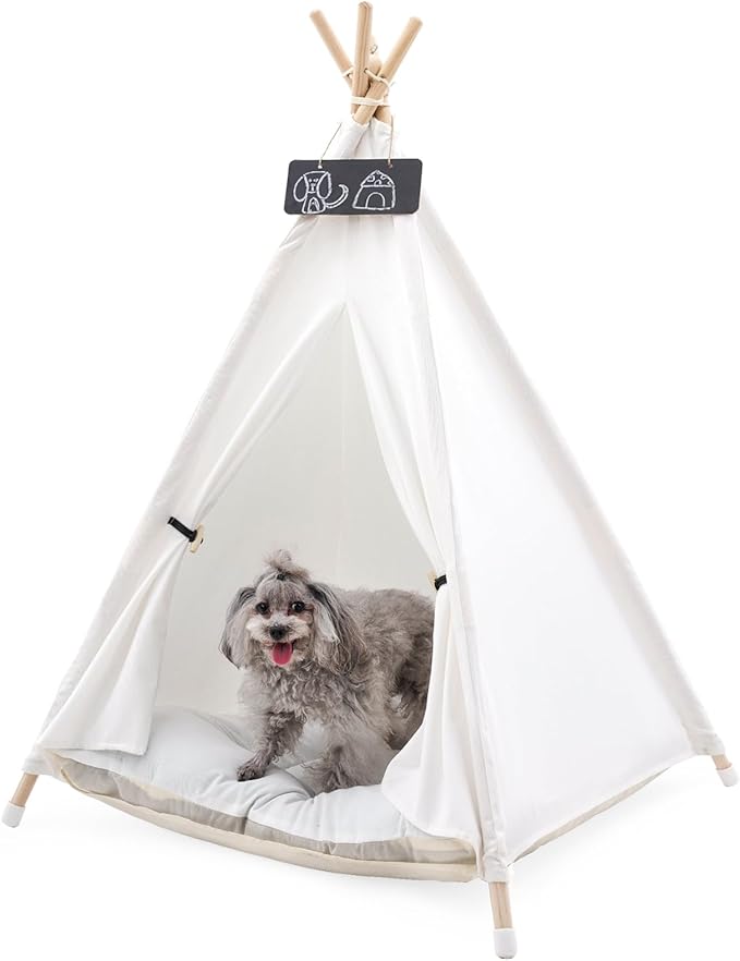 Pet Teepee Tent for Large Dogs with Thick Cushion/Bed, Portable Dog House, Puppy Teepee for Cats Dogs Rabbits (Large Size)