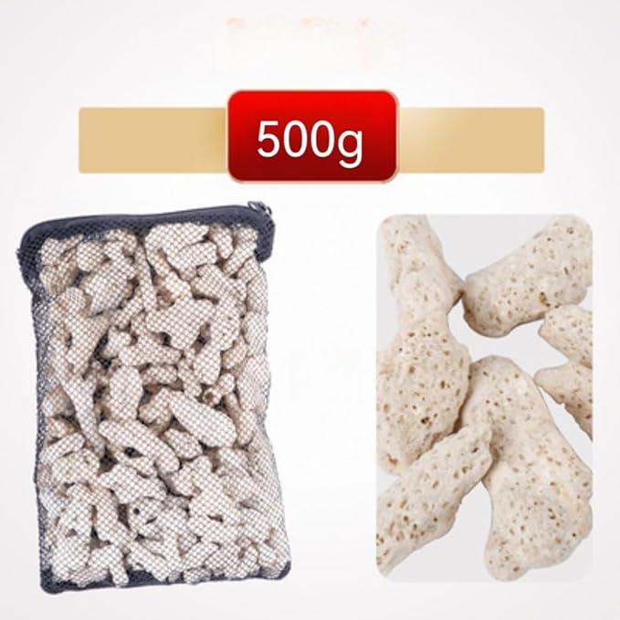 Crushed Coral for Freshwater Aquarium,Fish Tank Crushed Coral Ph Aquarium Bio Filter Media Bag Media Reusable Aquarium Filter (500g)